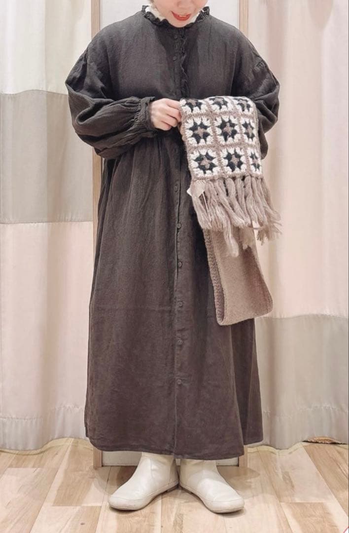 ミユキ様　Cross×Linenフリルワンピース サマンサモスモスM チャコール