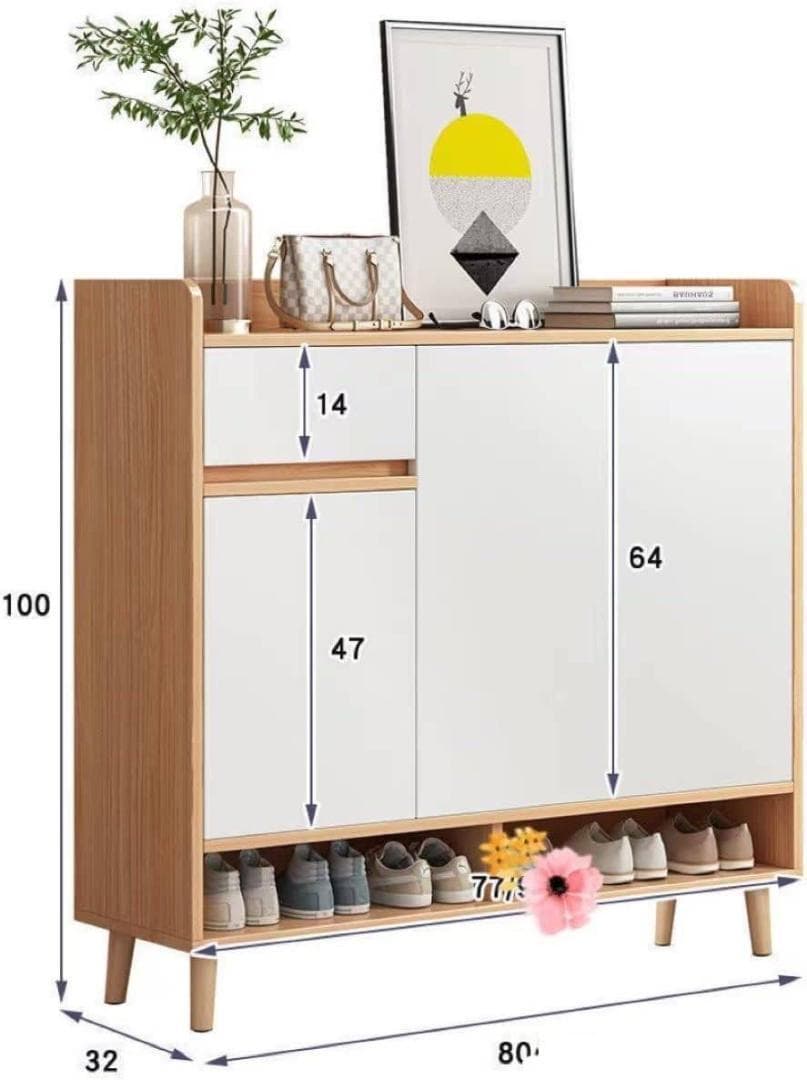 ⭐新品⭐下駄箱 シューズボックス 収納キャビネット 木製 棚 大容量 ホワイト