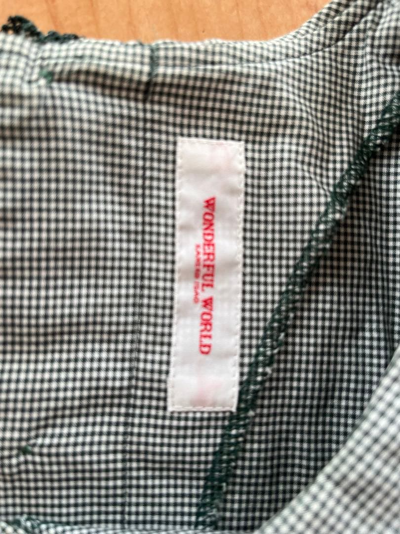 ワンダフルワールドKANEKO ISAO サンタ　半袖ブラウス　グリーンチェック