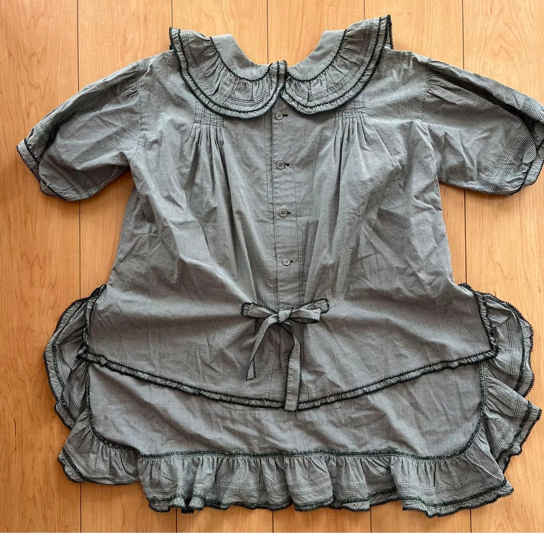 ワンダフルワールドKANEKO ISAO サンタ　半袖ブラウス　グリーンチェック