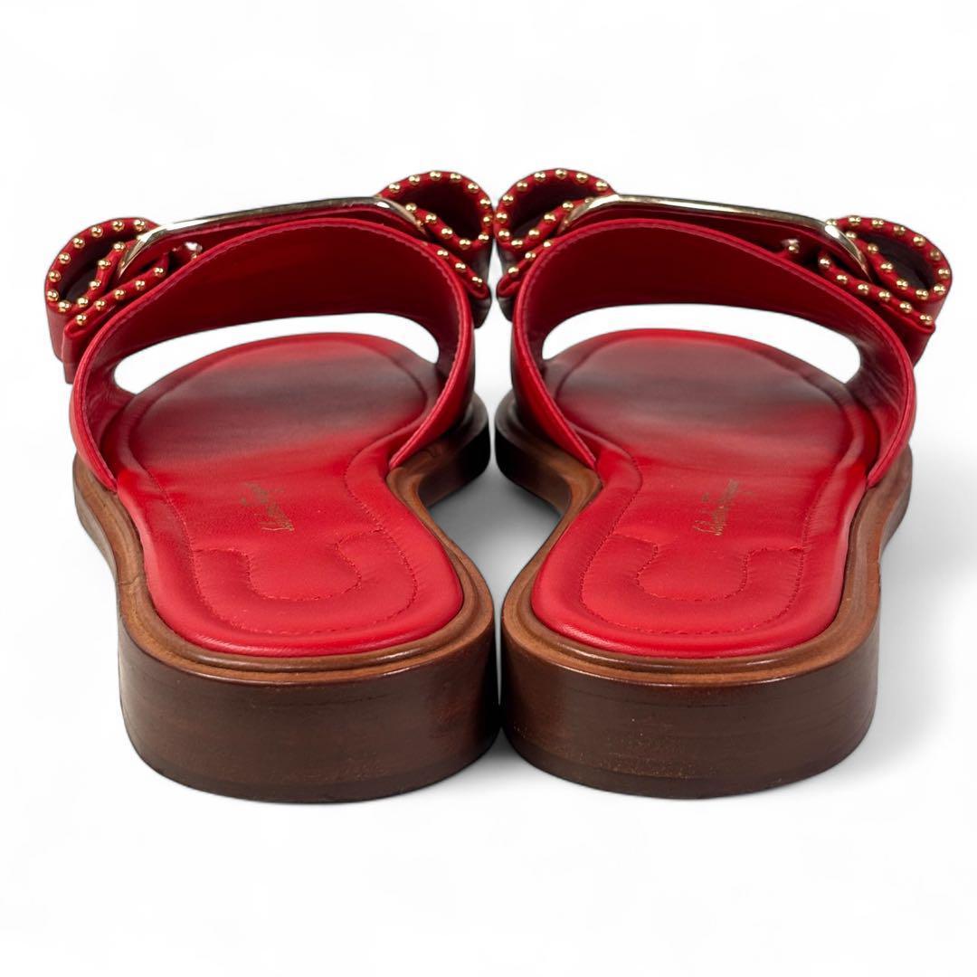 サルヴァトーレフェラガモ 7D 24.5 レザー ヴァラ ビッグリボン レッド