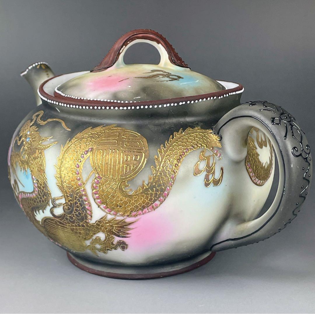 オールドニッポン 龍紋 ティーポット ドラゴン ぼかし ジュエル エナメル