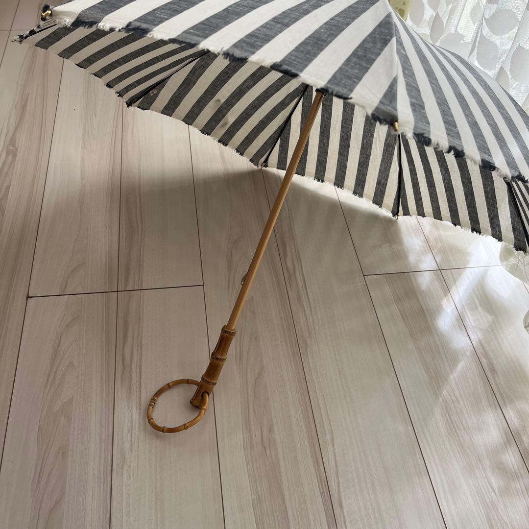 SUR MER 日傘　リネンリゾートストライプ　ブラック　長傘