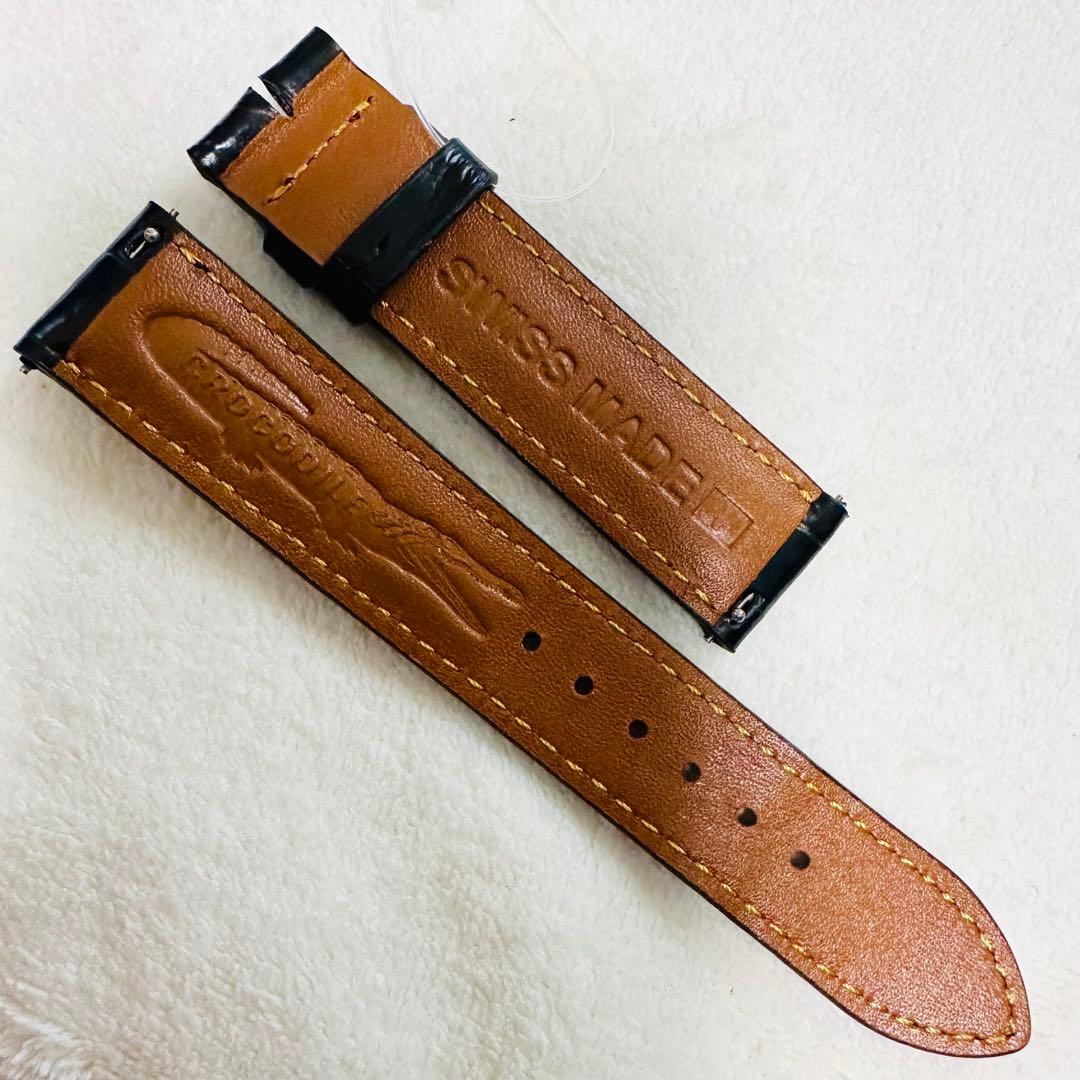 2804#19mm-18mmブラック★本物クロコダイルレザーベルト★スイス製