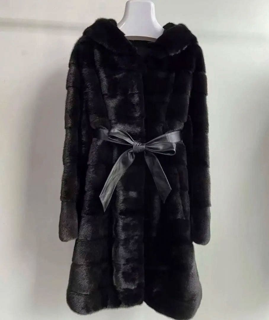ブラックミンク　フードロングコート