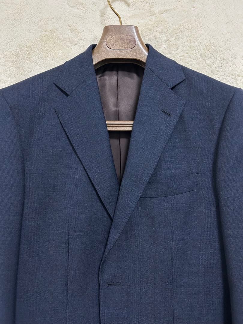 【新品】ロロピアーナ生地 メンズ スーツ AB6 LL ブルーグレー チェック柄