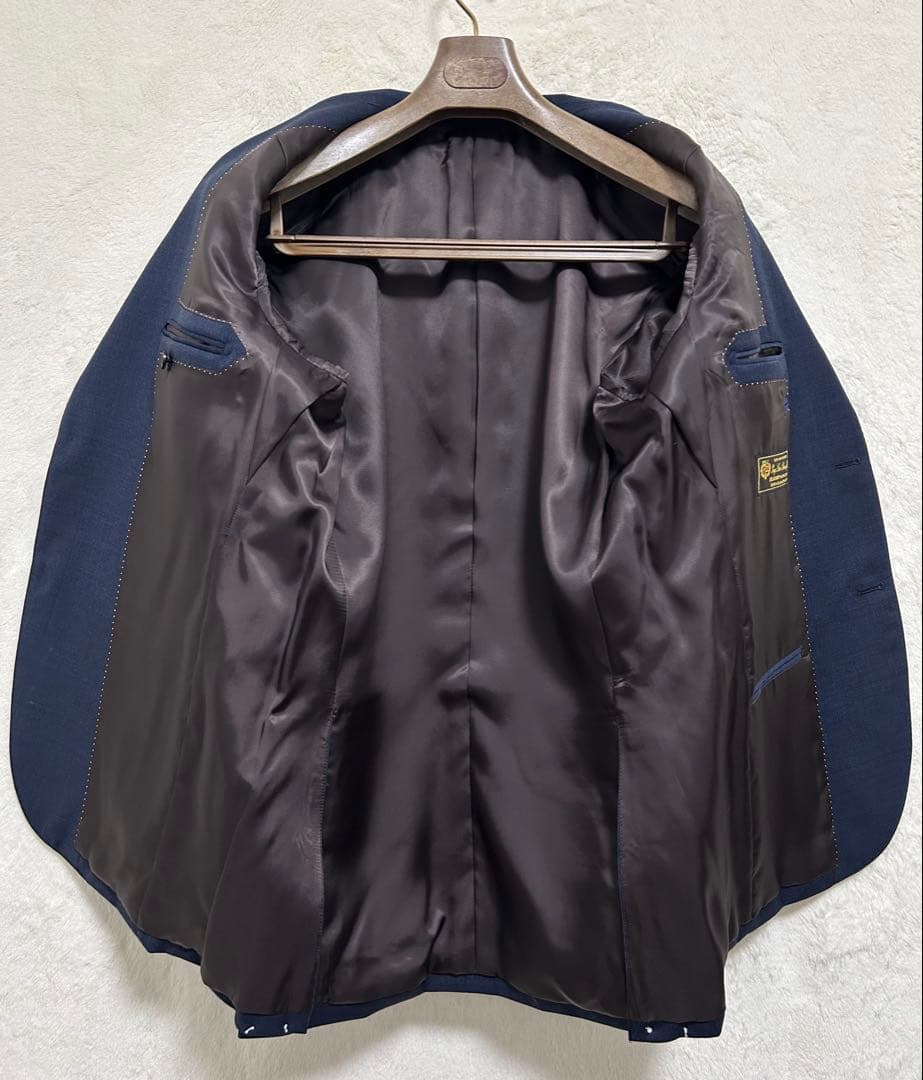 【新品】ロロピアーナ生地 メンズ スーツ AB6 LL ブルーグレー チェック柄