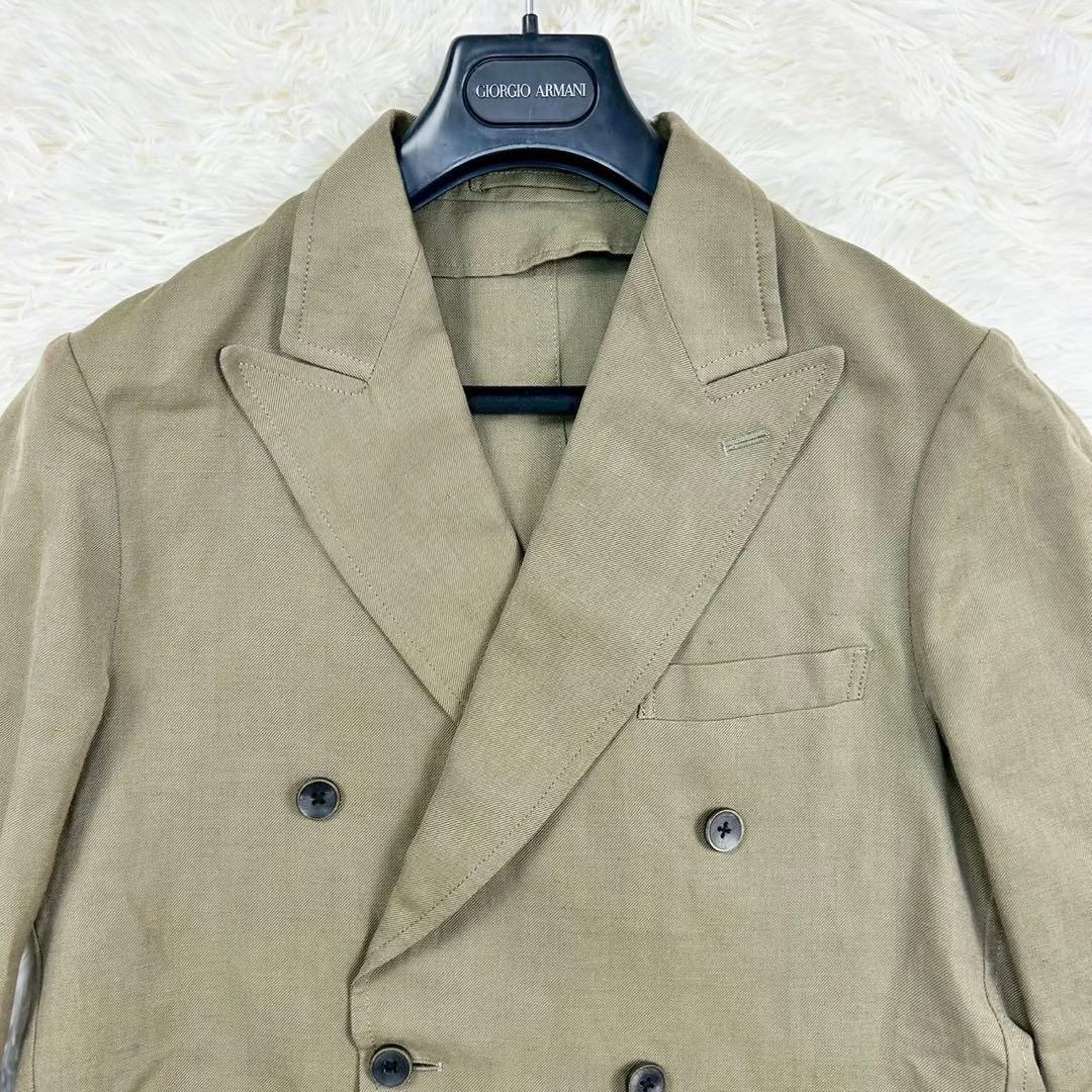 美品　トゥモローランド　ピルグリム　ダブルジャケット　リネンウール　カーキ　48