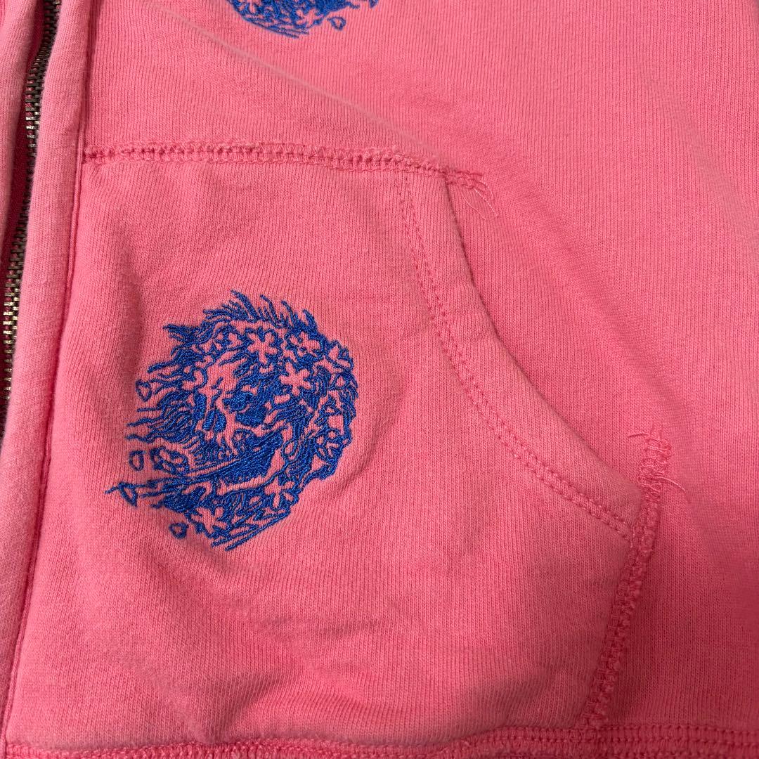 エドハーディ ピンク 刺繍ジップパーカー 花×骸骨 難あり