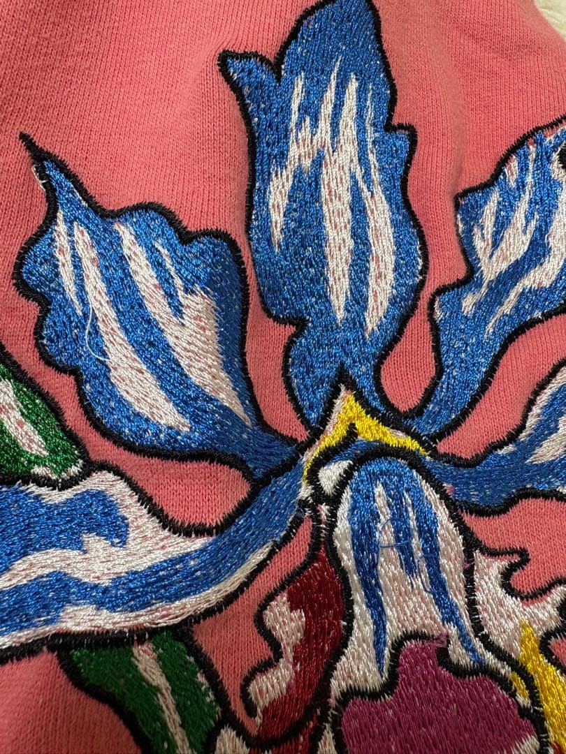 エドハーディ ピンク 刺繍ジップパーカー 花×骸骨 難あり