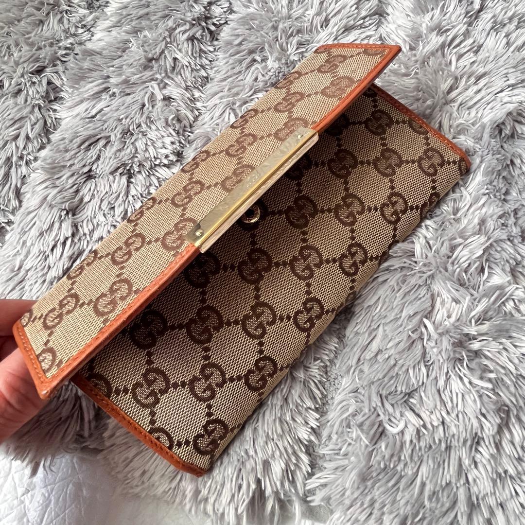 GUCCI✨長財布　GGキャンバス Wホック オレンジブラウン　レディース