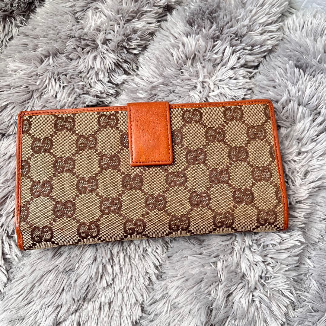 GUCCI✨長財布　GGキャンバス Wホック オレンジブラウン　レディース
