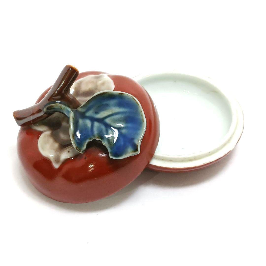 Y3117-2 酒井田柿右衛門 染錦柿形 香合 角福印 箱　の