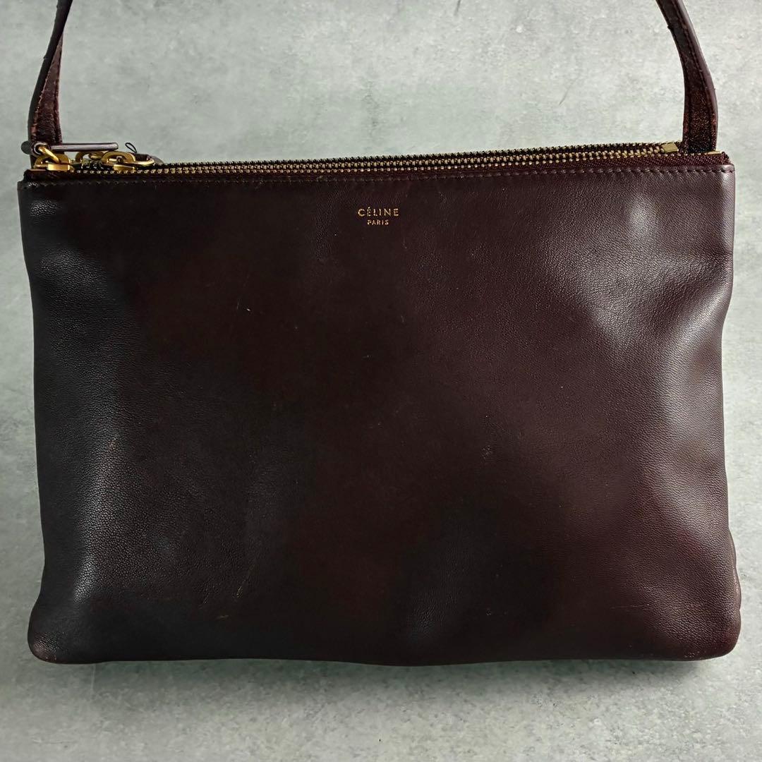 セリーヌ　トリオ　ショルダーバッグ　クラッチバッグ　ラムスキン　ゴールド金具