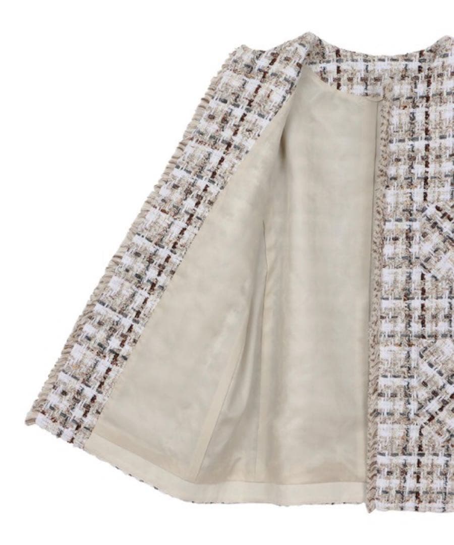 美品スペシャルアイテム　ANAYI ラメスラブツイード　ロングジャケット　パール