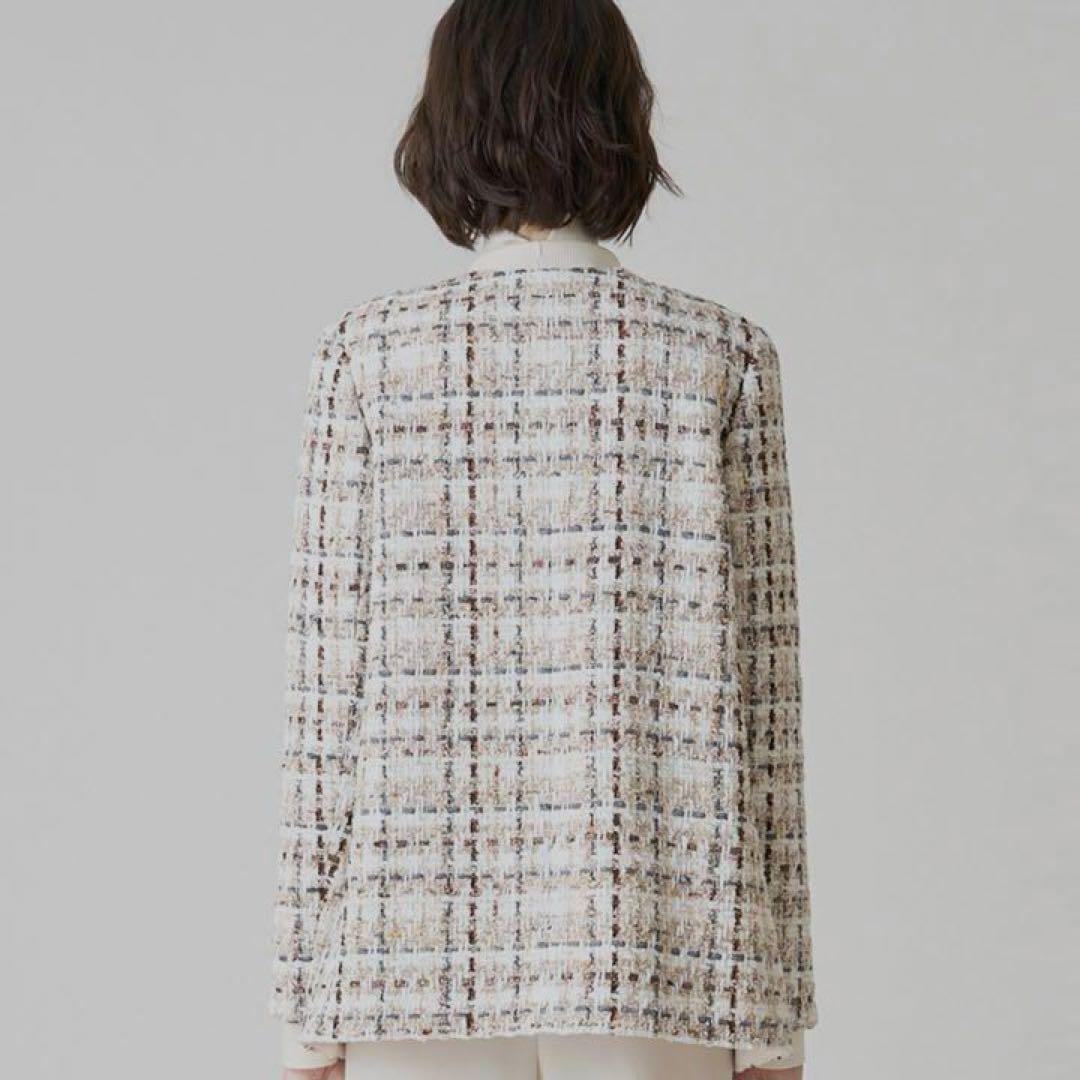 美品スペシャルアイテム　ANAYI ラメスラブツイード　ロングジャケット　パール