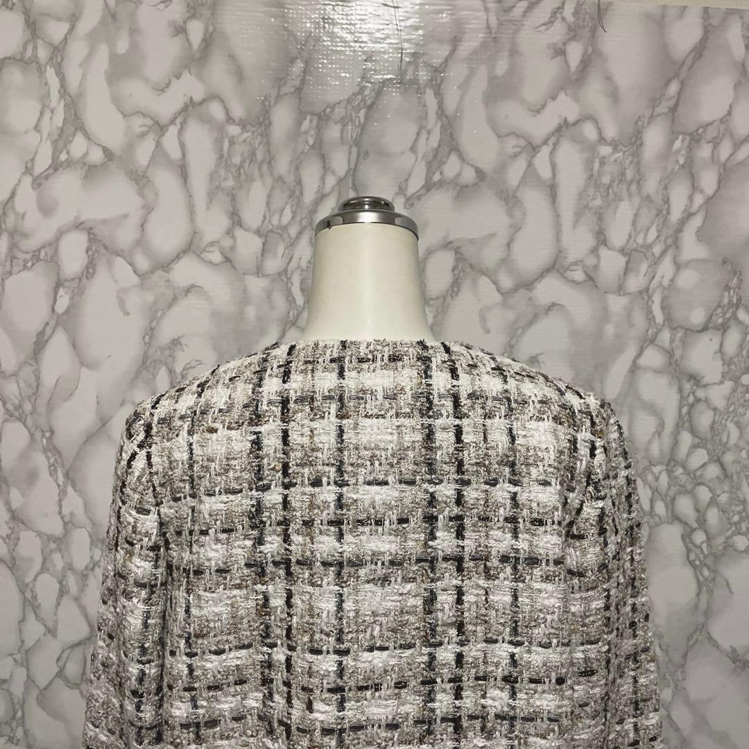 美品スペシャルアイテム　ANAYI ラメスラブツイード　ロングジャケット　パール