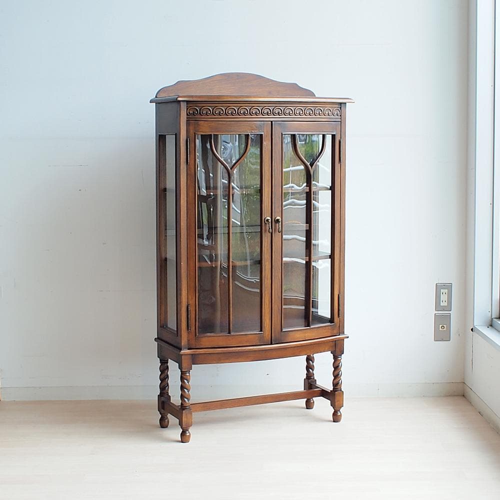 アンティーク調 ツイストレッグ ガラスキャビネット 英国調 飾り棚