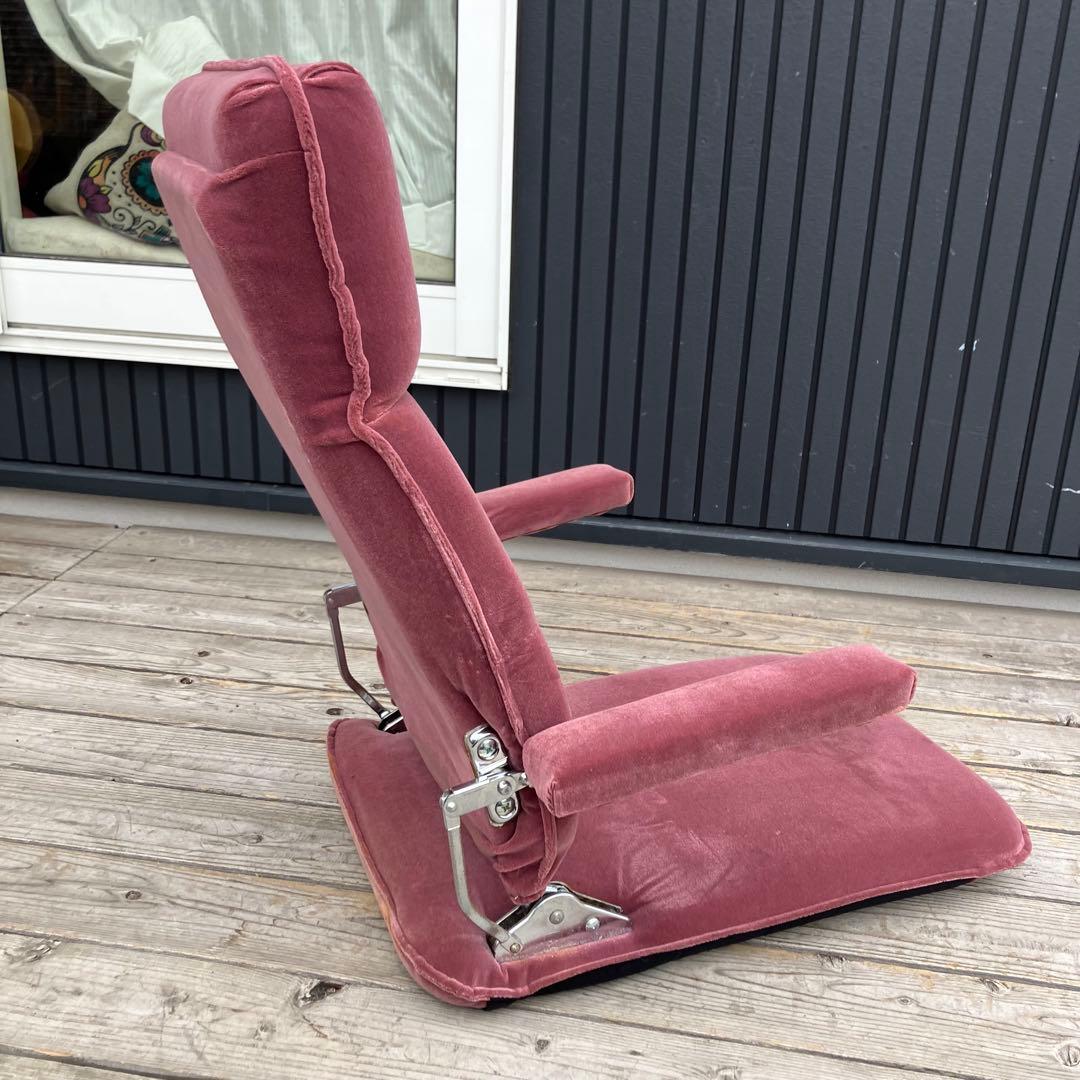 昭和レトロ 光家具 アームレスト付き リクライニングチェア ベロア座椅子 ピンク