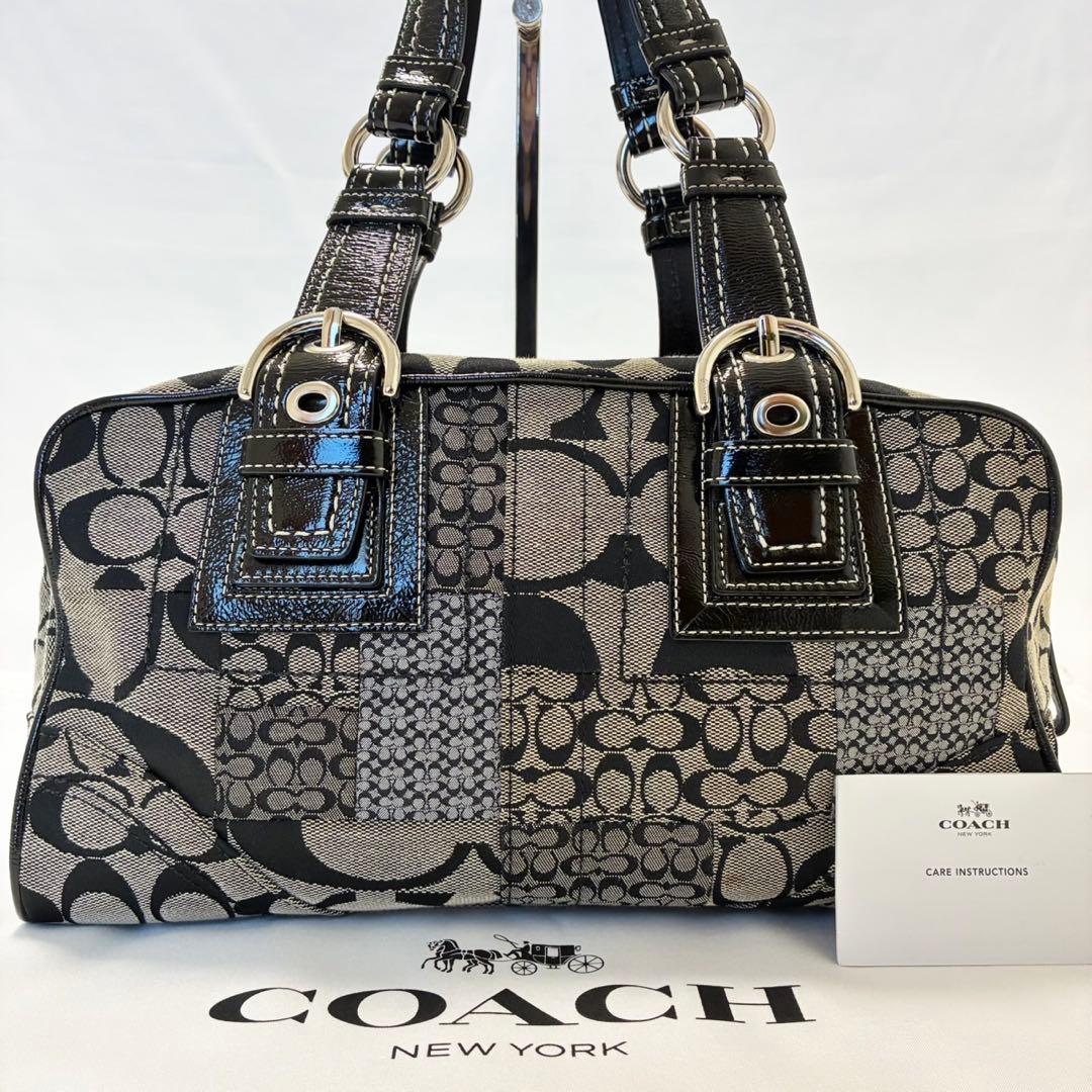 【美品】コーチ F12317 シグネチャー ハンドバッグ レザー キャンバス