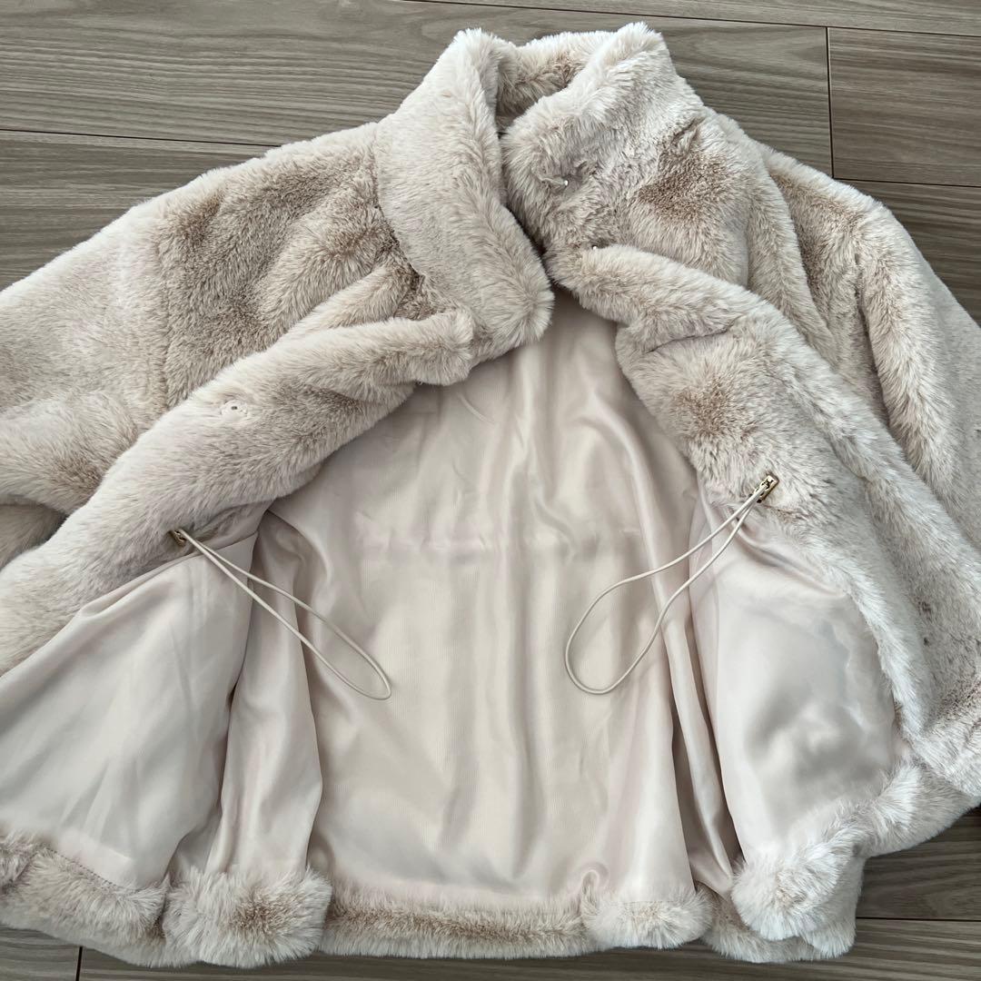 ※china※スタンドカラー フェイクファーコート ライトベージュ