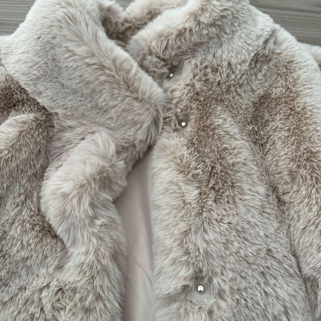 ※china※スタンドカラー フェイクファーコート ライトベージュ