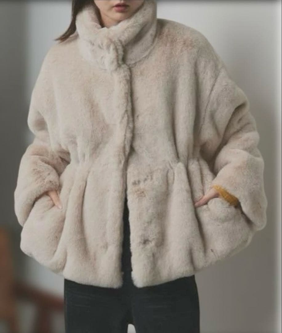 ※china※スタンドカラー フェイクファーコート ライトベージュ