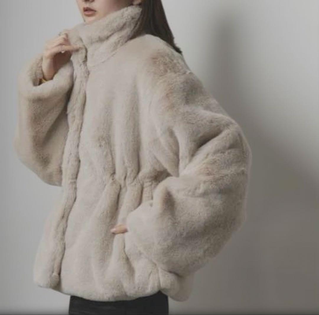 ※china※スタンドカラー フェイクファーコート ライトベージュ