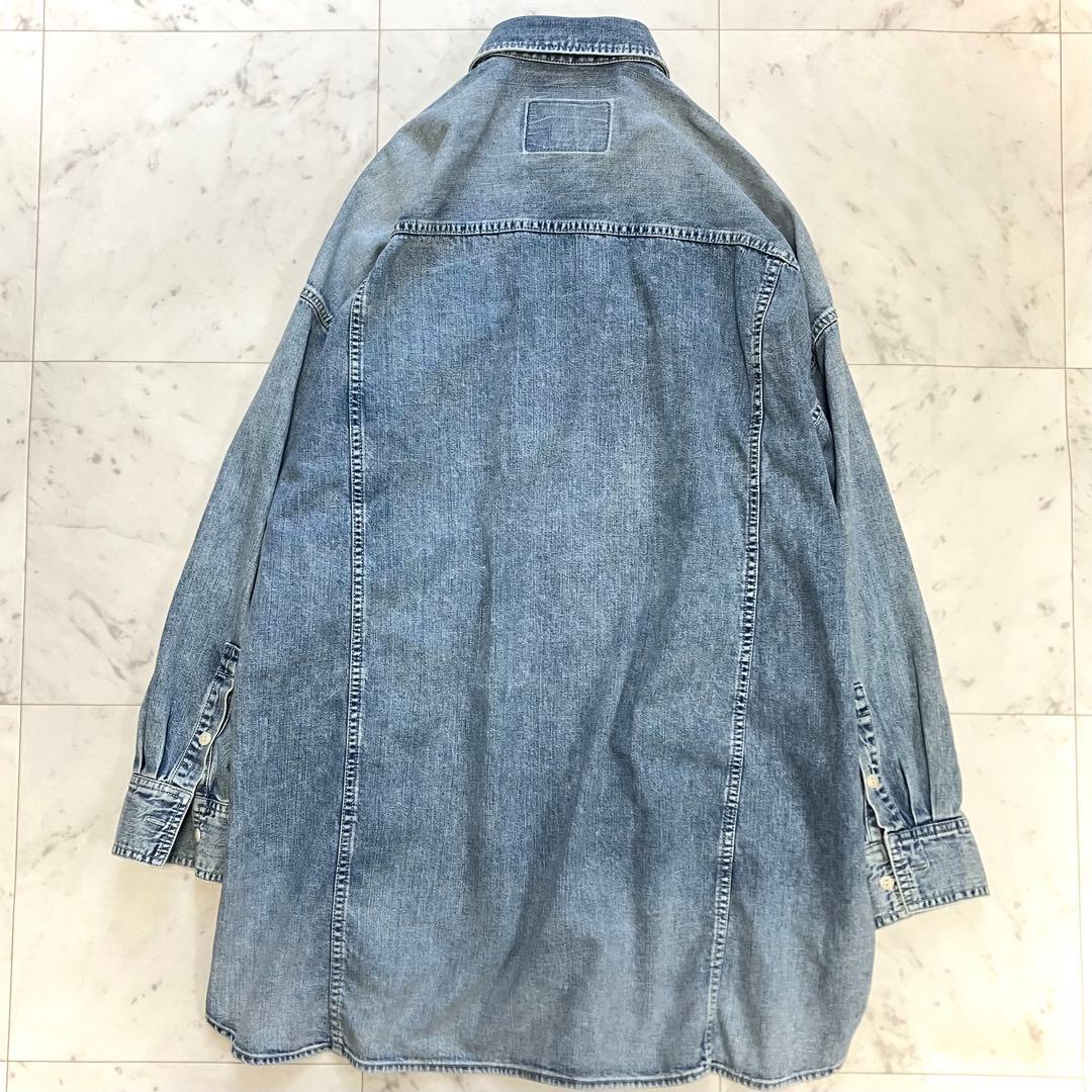 美品 ウィムガゼット ケミカルデニムビッグシャツ ライトブルー