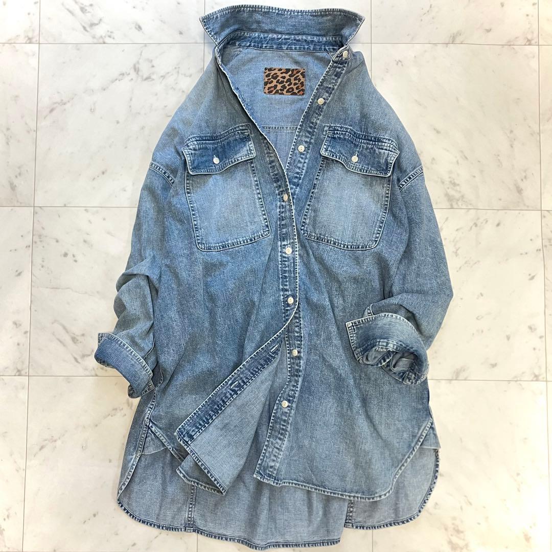 美品 ウィムガゼット ケミカルデニムビッグシャツ ライトブルー