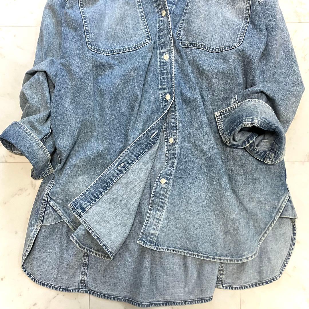 美品 ウィムガゼット ケミカルデニムビッグシャツ ライトブルー