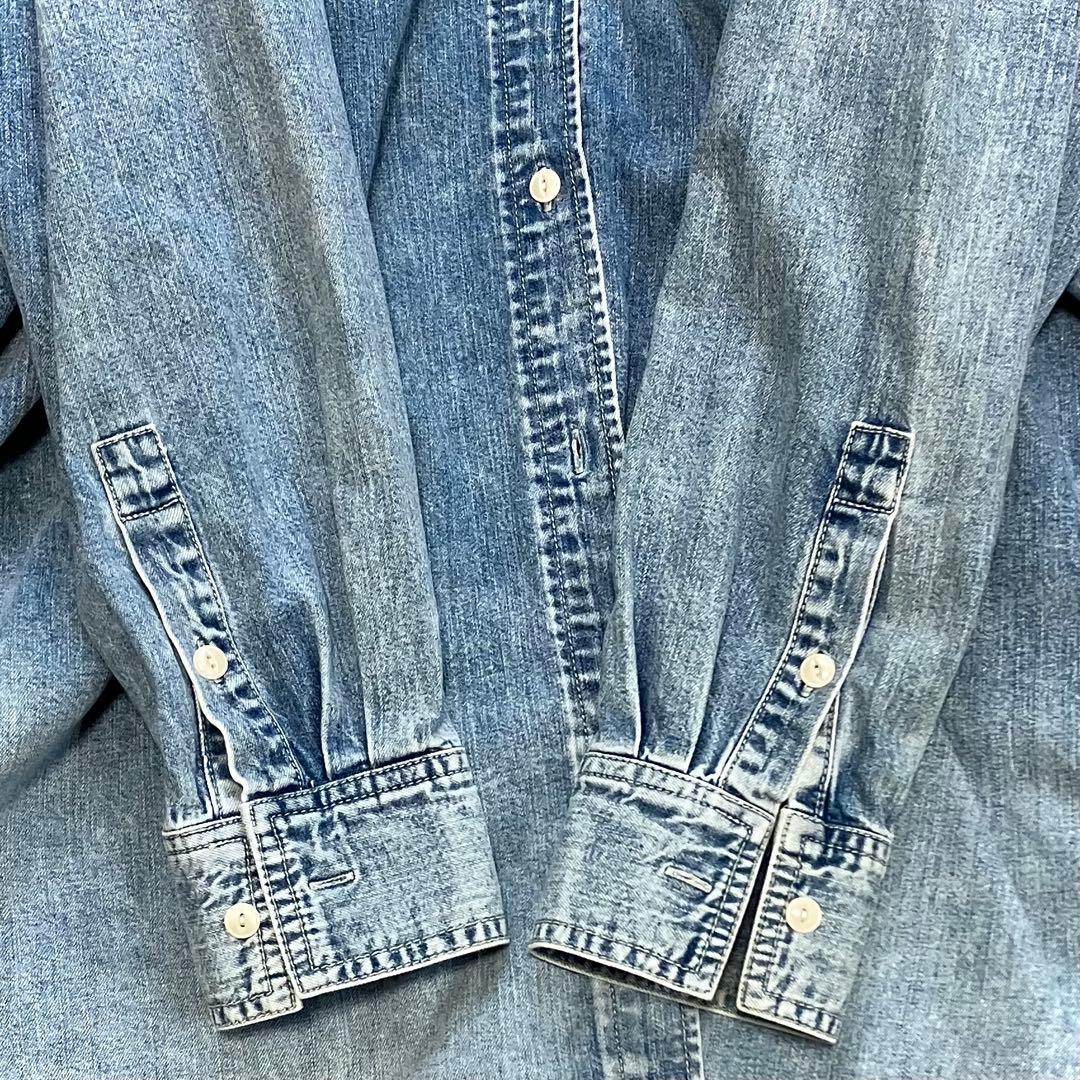 美品 ウィムガゼット ケミカルデニムビッグシャツ ライトブルー