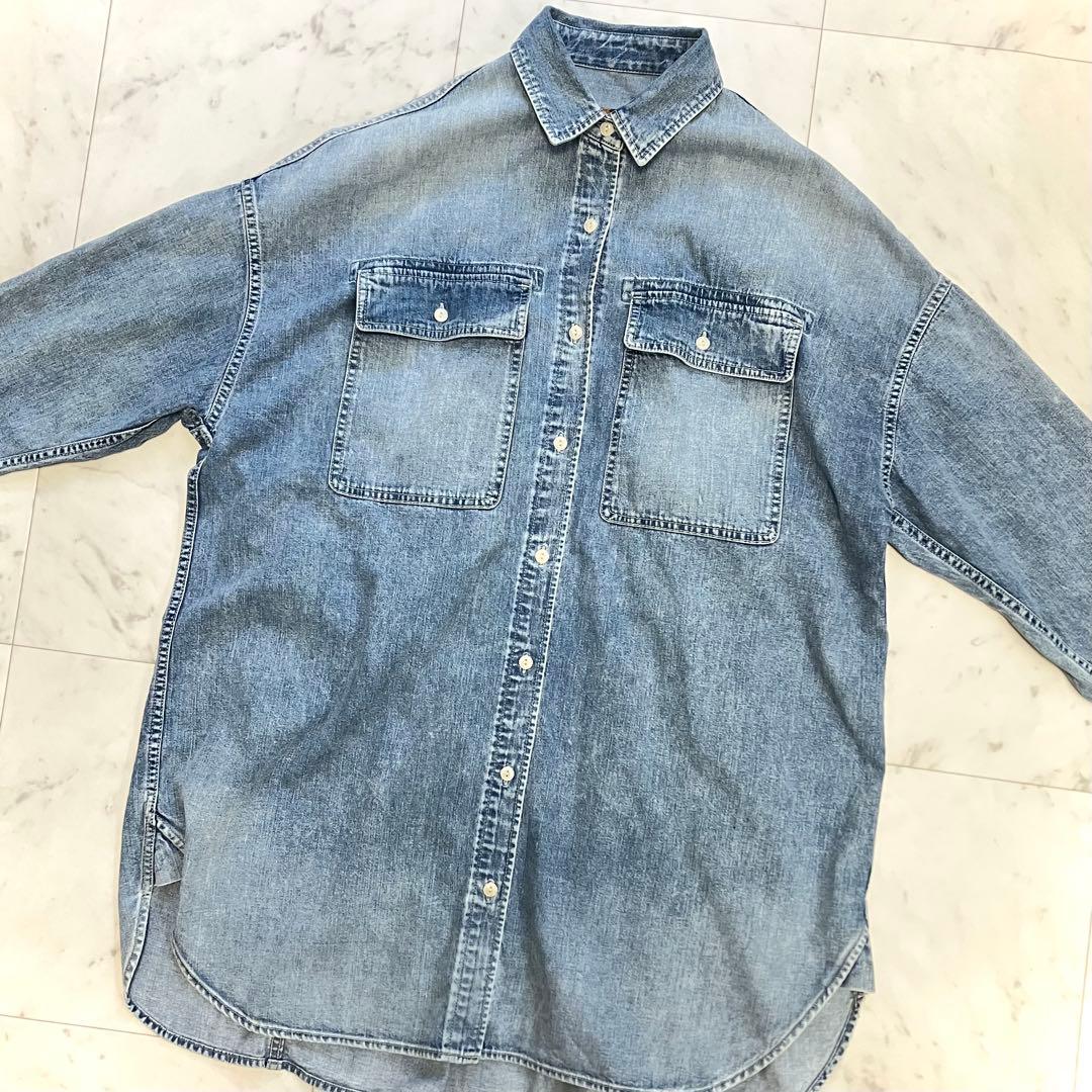 美品 ウィムガゼット ケミカルデニムビッグシャツ ライトブルー