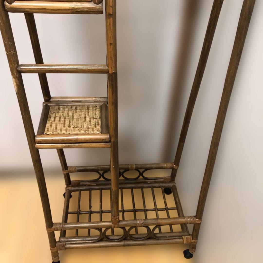 ラタン 籐製 ミラー付き ハンガーラック レトロ ヴィンテージ　260128-1