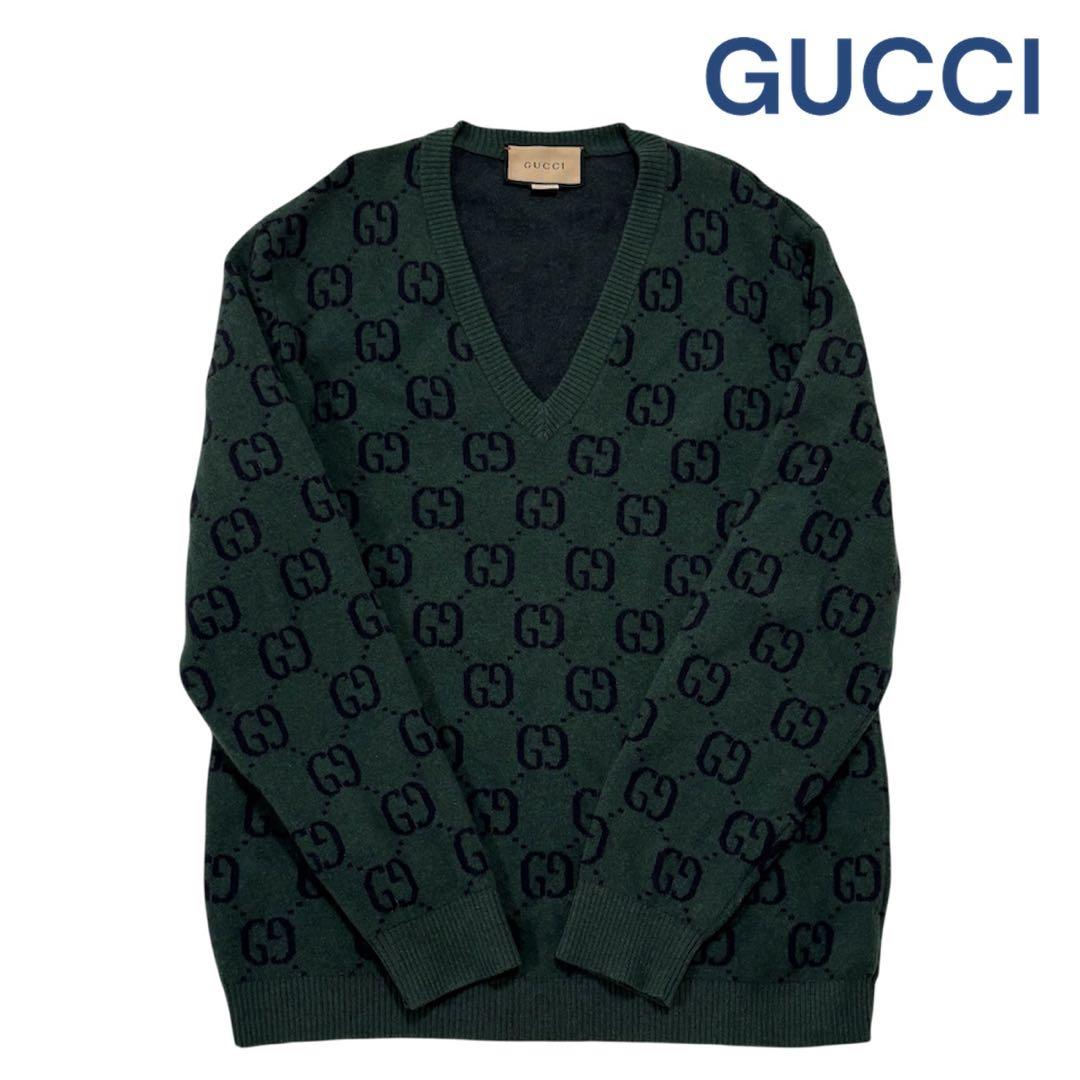 美品 GUCCI ダークグリーン Vネックニット