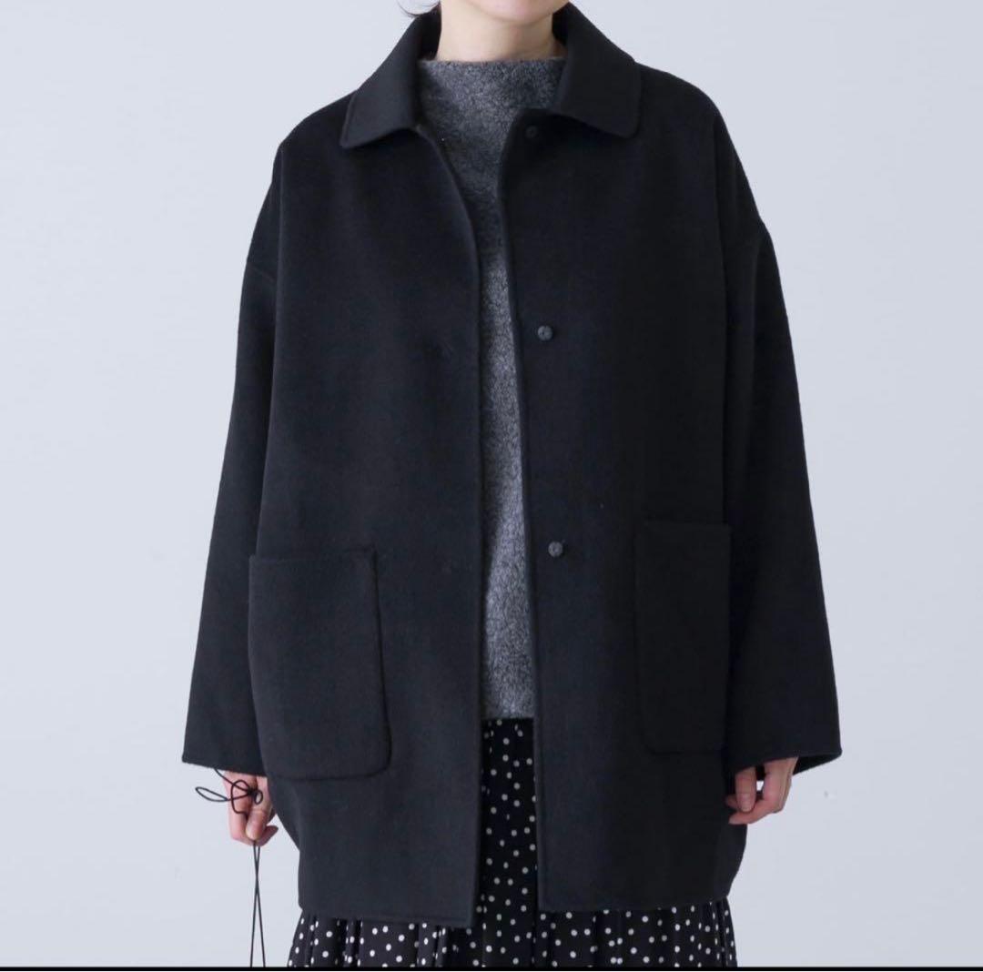 黒　かぐれ　ステンカラーウールショートコート フリーサイズ
