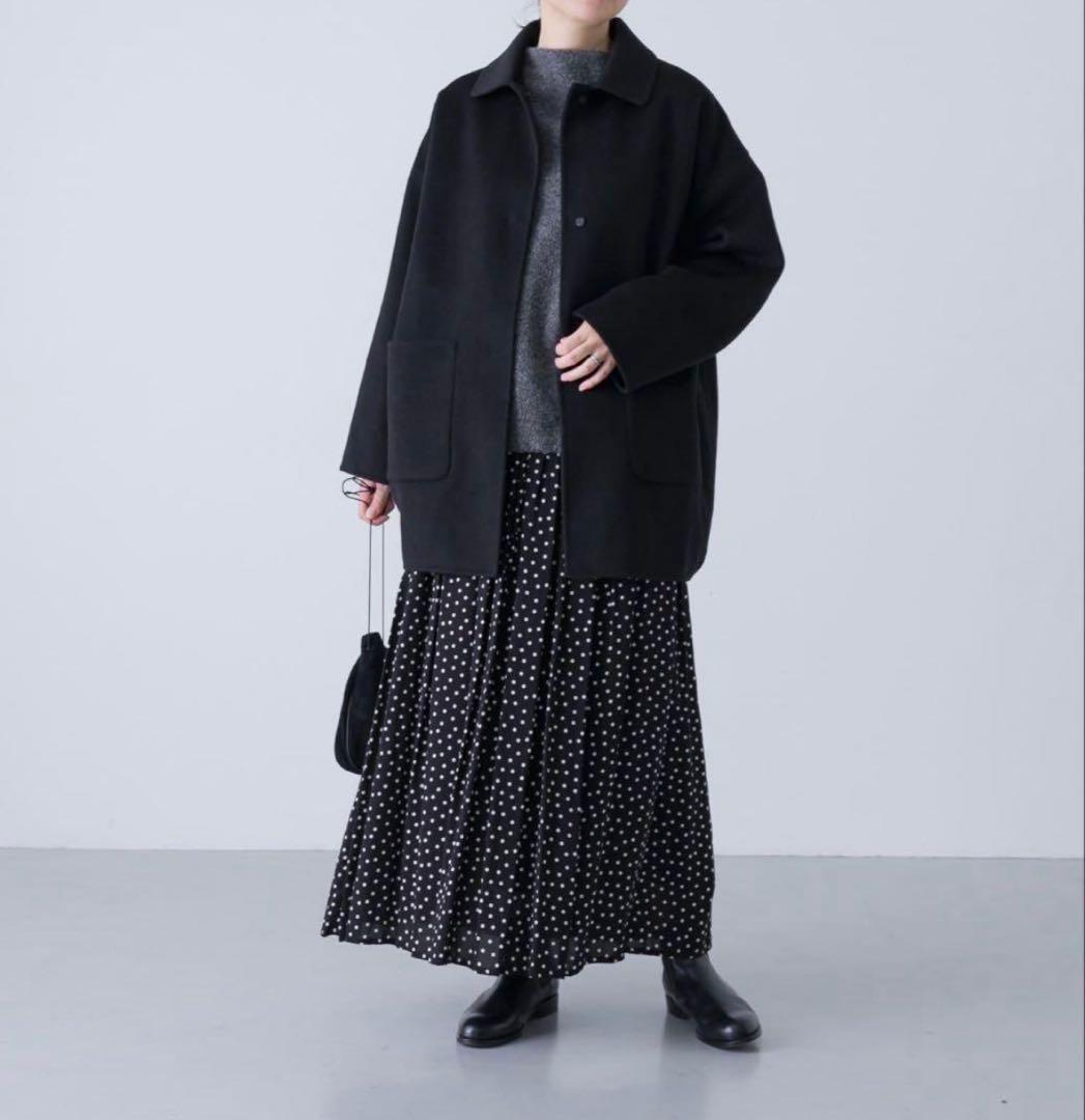 黒　かぐれ　ステンカラーウールショートコート フリーサイズ