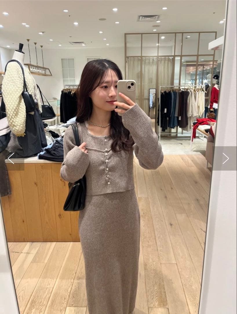 mystic ミスティック　ニットビスチェ付きワンピース　モカ　size1