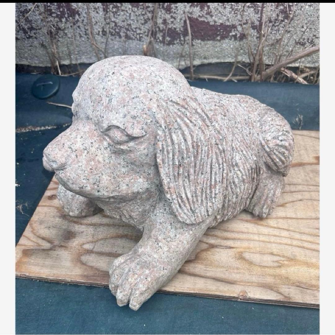 花崗岩 犬の彫刻 約60cm