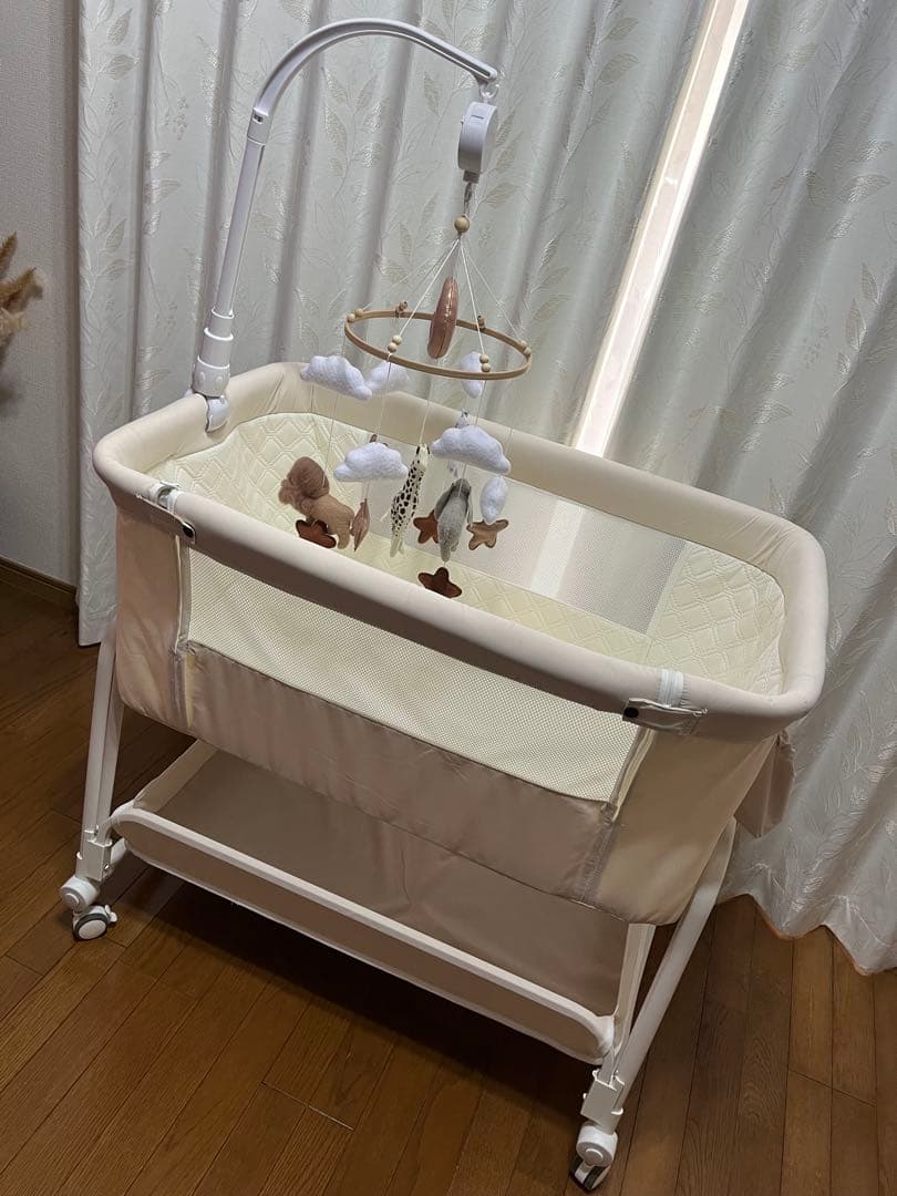 KINO LINPO ベビーベッド　添い寝　キャスター付き 収納棚付き ホワイト