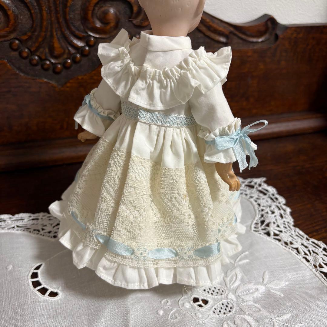 アンティークドール ビスクドール ドレス ボネ ブルー リボン レース