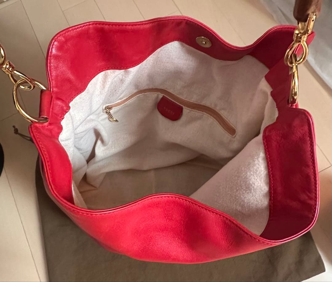 美品♪オールドグッチ　バンブートート大　赤