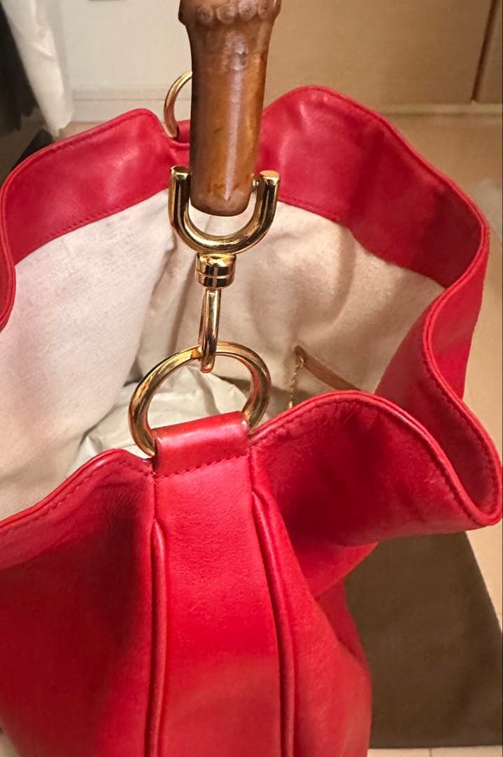 美品♪オールドグッチ　バンブートート大　赤