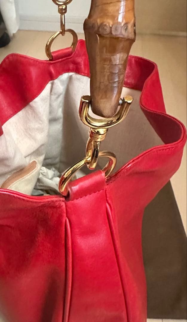 美品♪オールドグッチ　バンブートート大　赤
