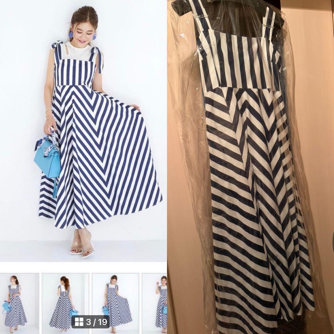 ぽ*ず様 オブリ ワンピース S ストライプ ロングワンピース