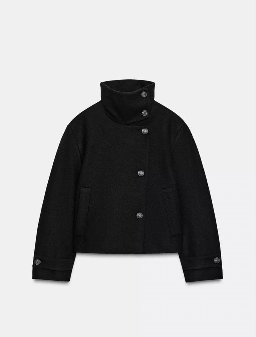 完売品ZARA ショートハイネックコート　ブラック