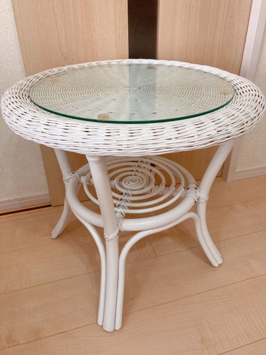 美品　籐　ホワイトラタン　希少　コーヒーテーブル　カフェインテリア　アンティーク