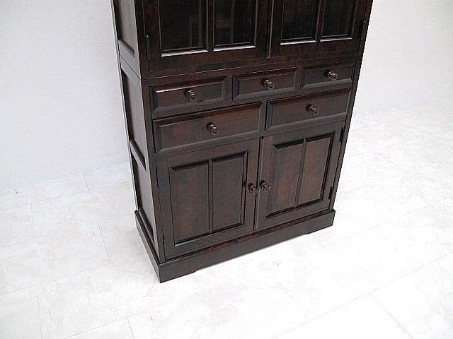 美品 北海道民芸家具 樺無垢材 食器棚 キャビネット 収納家具 カップボード