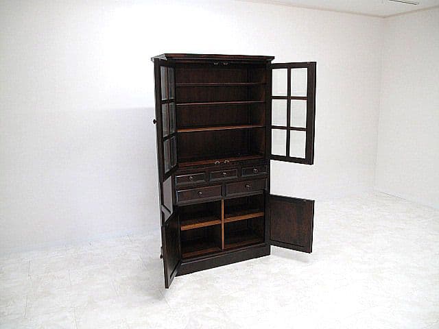 美品 北海道民芸家具 樺無垢材 食器棚 キャビネット 収納家具 カップボード