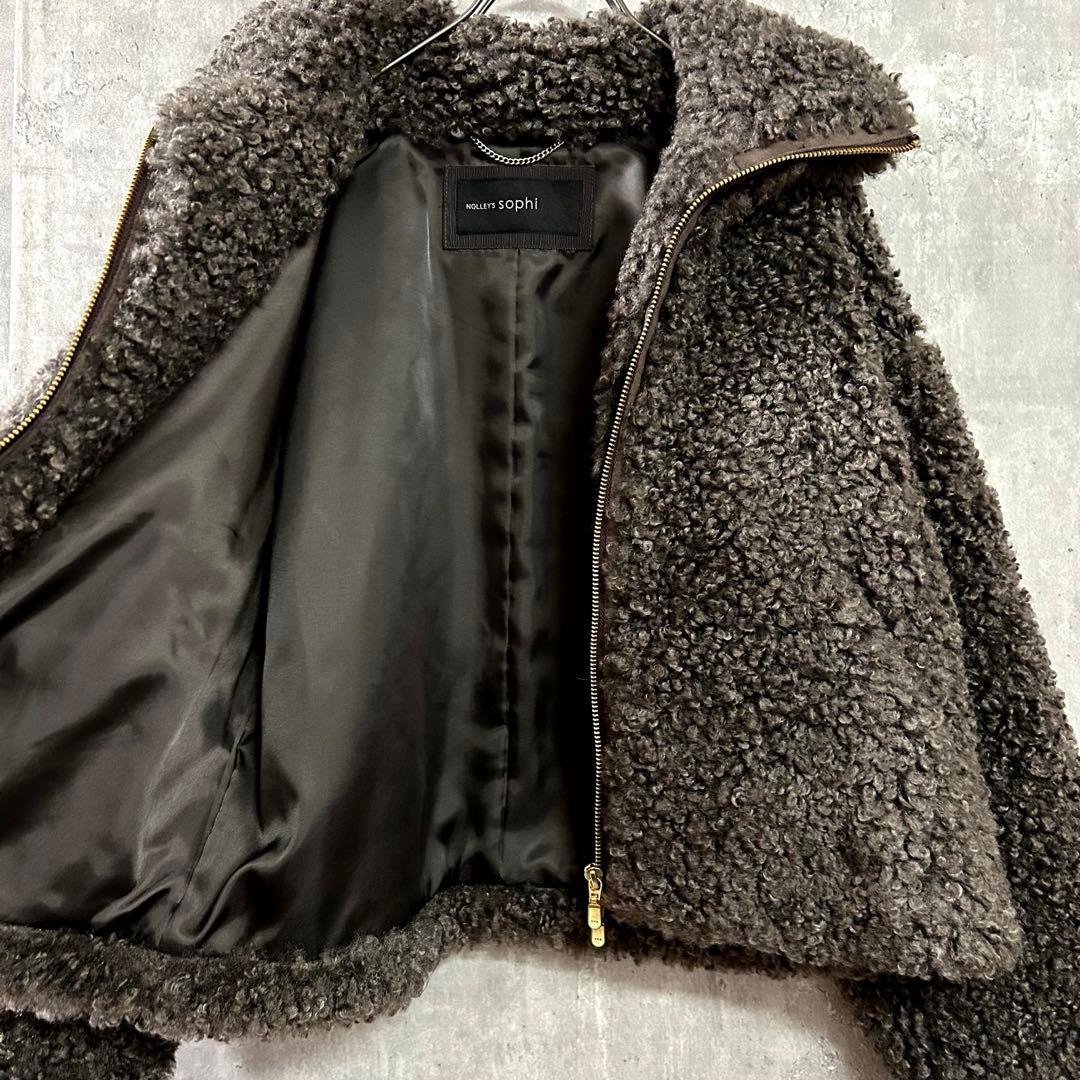 NOLLEY'S ノーリーズフェイクシープファーショートブルゾン/華やか/美品